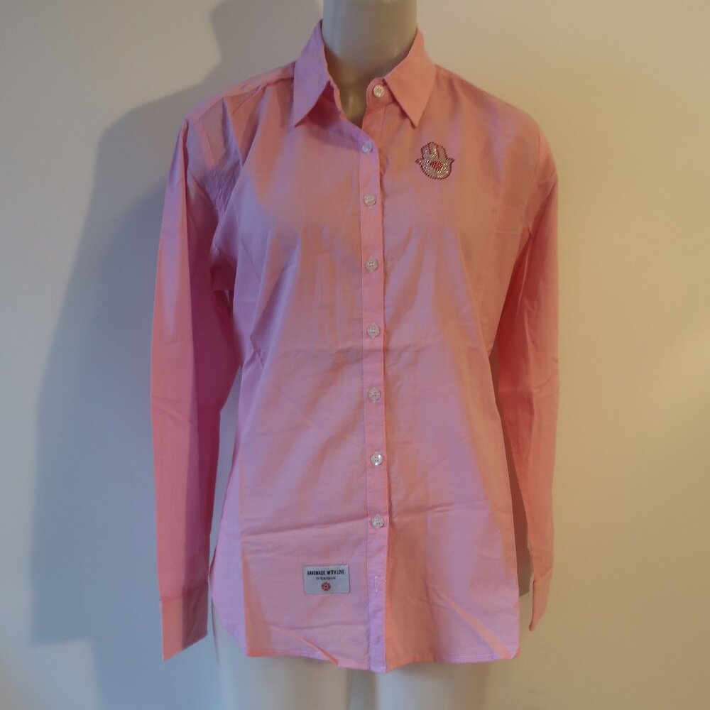 NWT Womens Romi Basha Pink Hamsa Button Down Shirt O/S*
